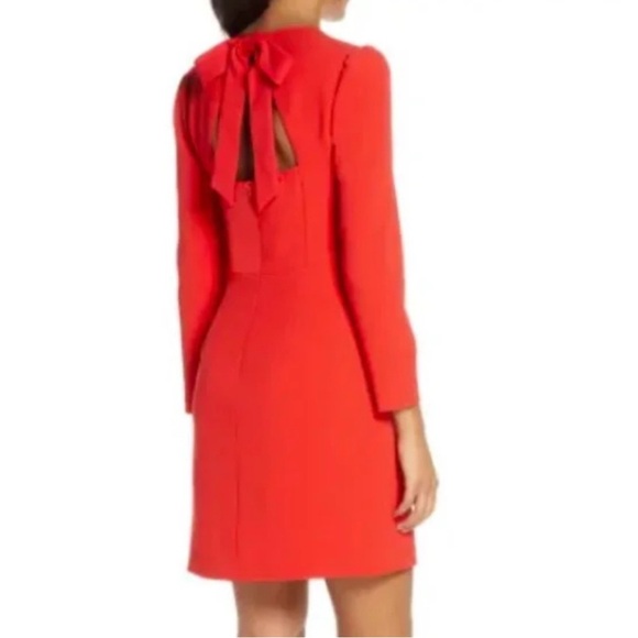 Eliza J Long Sleeve Bow Back Party Dress Red 6 - Picture 2 of 8
